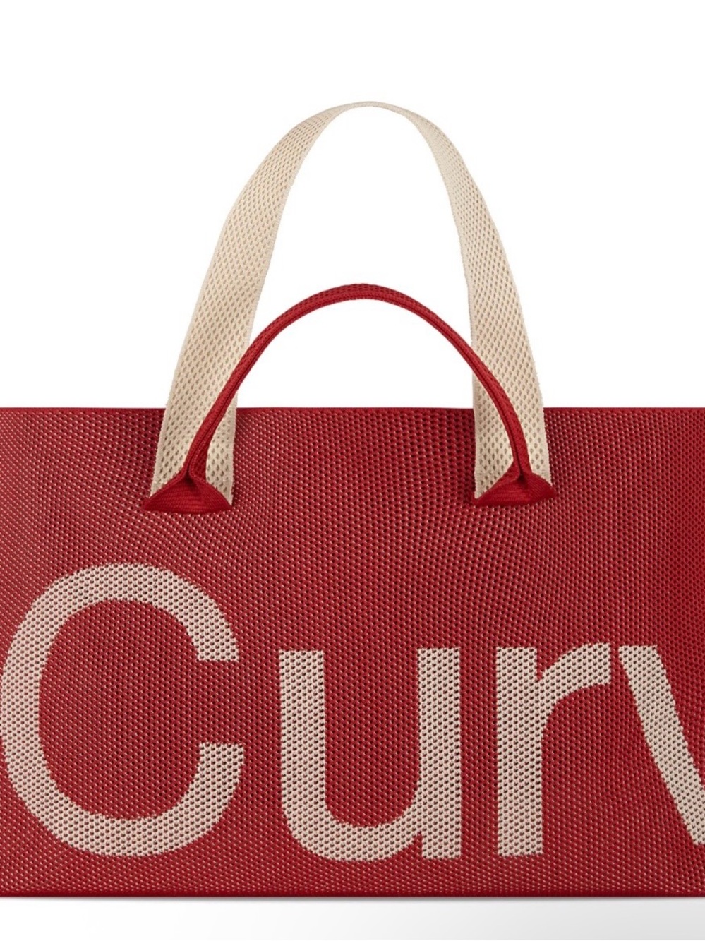 Sean Brown Curves Red Perforated Tote Bag with Cream Handles